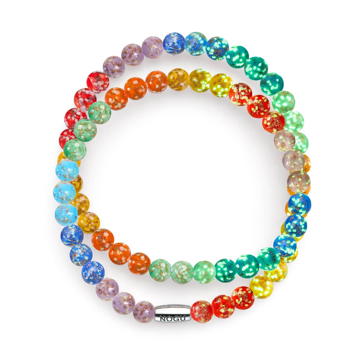 Regenbogen-Wrap | 925er Sterlingsilber | Massives Glühwürmchen-Glasarmband